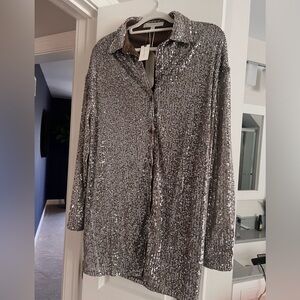 Flat White Anthropologie sequin Shirt Dress - NWT!